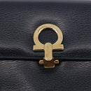 Salvatore Ferragamo Gancini Pouch Leather Navy Gold Auth BA13433A-8