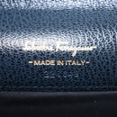 Salvatore Ferragamo Gancini Pouch Leather Navy Gold Auth BA13433A-12