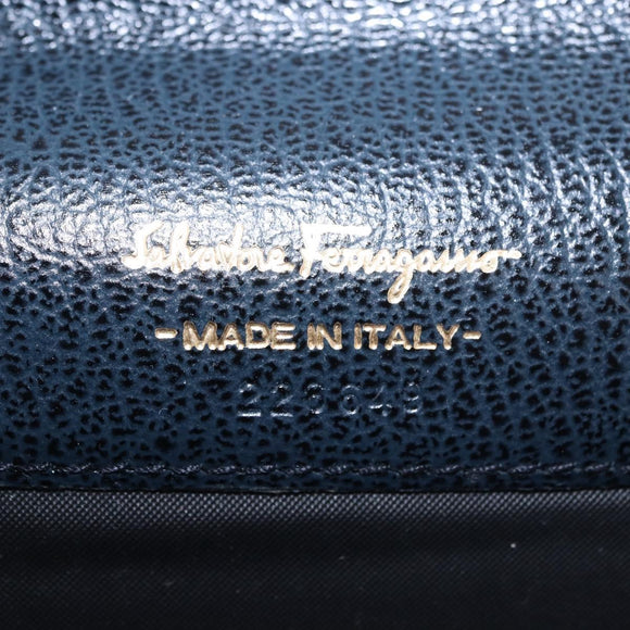Salvatore Ferragamo Gancini Pouch Leather Navy Gold Auth BA13433A