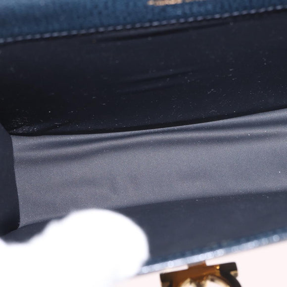 Salvatore Ferragamo Gancini Pouch Leather Navy Gold Auth BA13433A