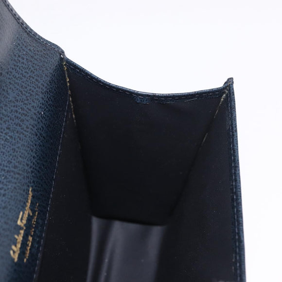 Salvatore Ferragamo Gancini Pouch Leather Navy Gold Auth BA13433A