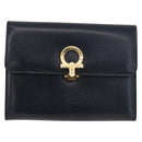 Salvatore Ferragamo Gancini Pouch Leather Navy Gold Auth BA13433A-13