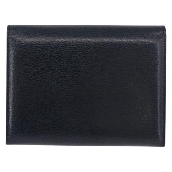 Salvatore Ferragamo Gancini Pouch Leather Navy Gold Auth BA13433A