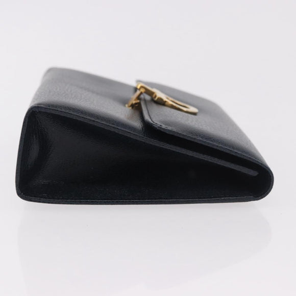 Salvatore Ferragamo Gancini Pouch Leather Navy Gold Auth BA13433A