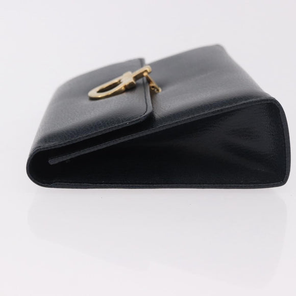 Salvatore Ferragamo Gancini Pouch Leather Navy Gold Auth BA13433A