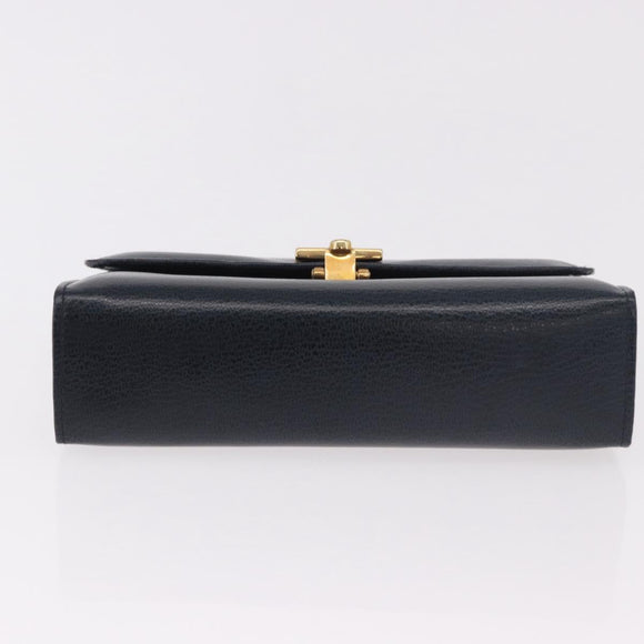 Salvatore Ferragamo Gancini Pouch Leather Navy Gold Auth BA13433A