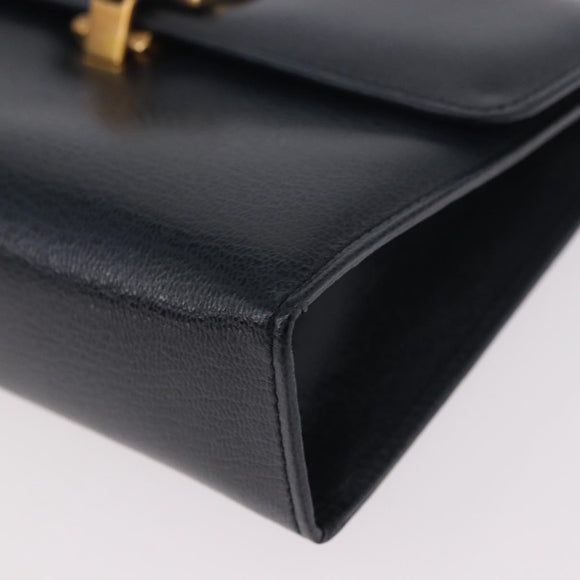 Salvatore Ferragamo Gancini Pouch Leather Navy Gold Auth BA13433A