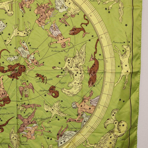 HERMES Carre 90 Scarf ""HEMISPHARIUM COELI BOREALE"" Silk Green Auth BA13445