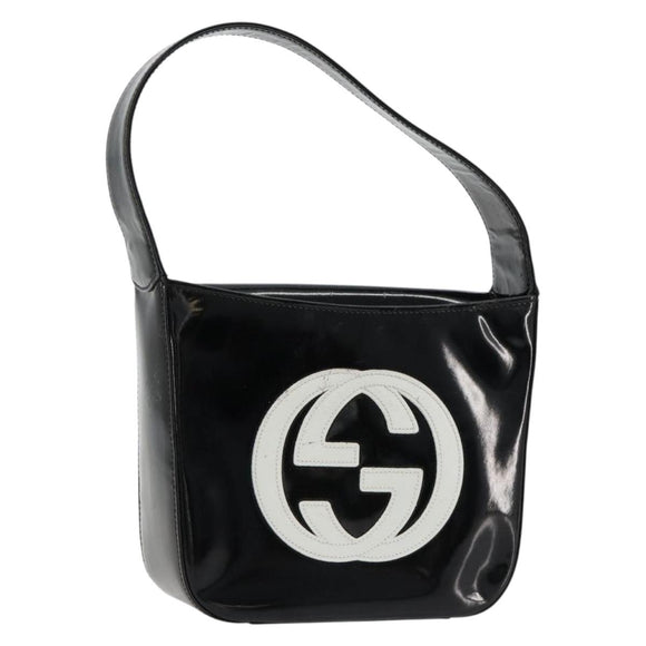 GUCCI Hand Bag Patent leather Black Silver Auth BA13449