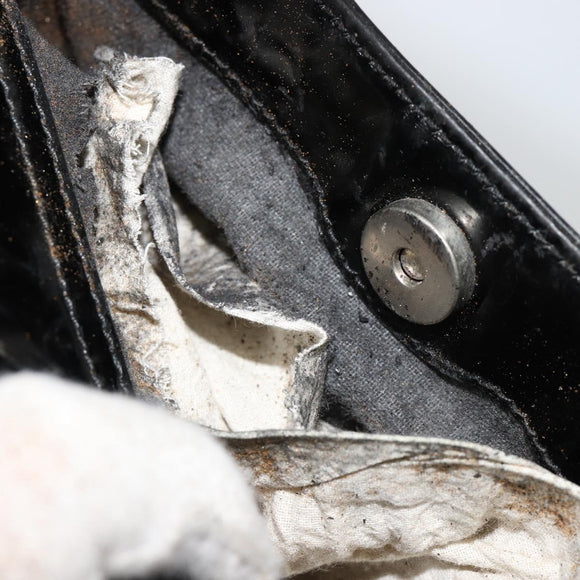 GUCCI Hand Bag Patent leather Black Silver Auth BA13449