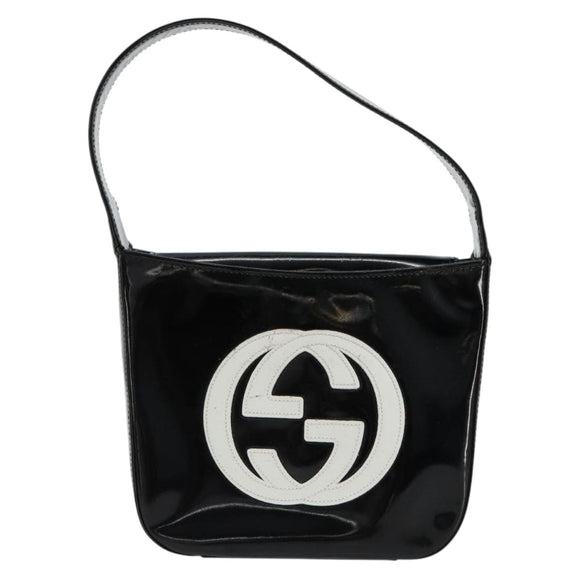 GUCCI Hand Bag Patent leather Black Silver Auth BA13449