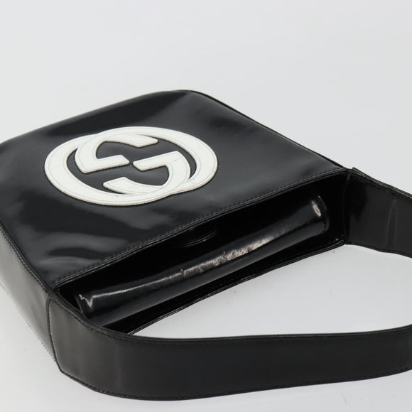 GUCCI Hand Bag Patent leather Black Silver Auth BA13449
