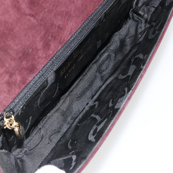 Salvatore Ferragamo Shoulder Bag Suede Bordeaux Gold Auth BA13454A