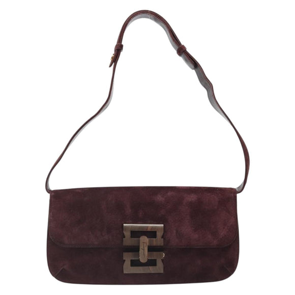 Salvatore Ferragamo Shoulder Bag Suede Bordeaux Gold Auth BA13454A