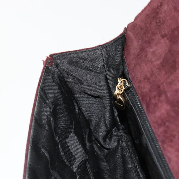 Salvatore Ferragamo Shoulder Bag Suede Bordeaux Gold Auth BA13454A