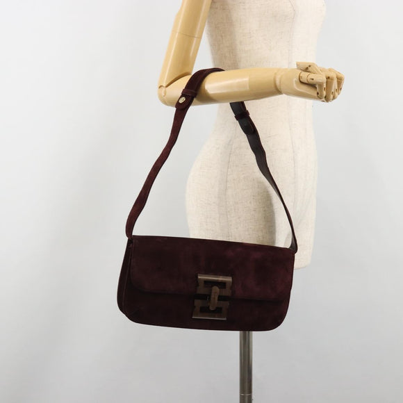 Salvatore Ferragamo Shoulder Bag Suede Bordeaux Gold Auth BA13454A