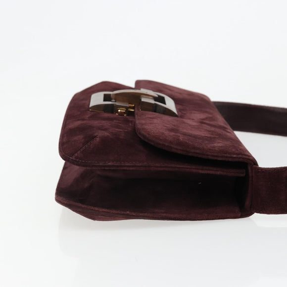 Salvatore Ferragamo Shoulder Bag Suede Bordeaux Gold Auth BA13454A