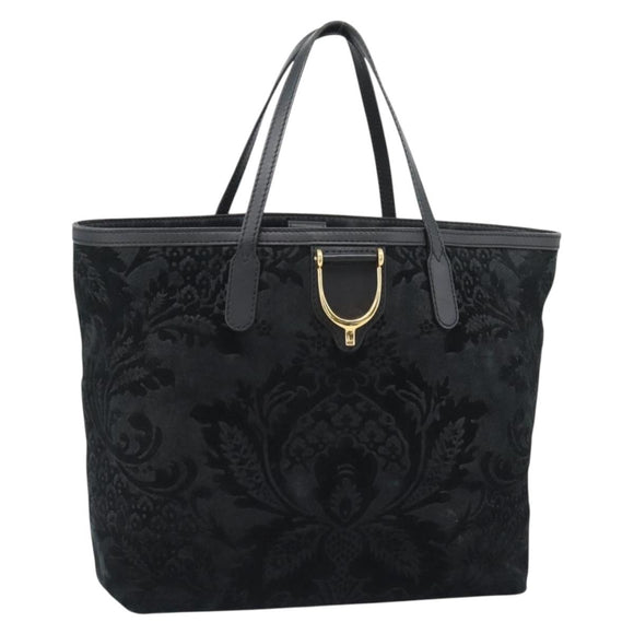 GUCCI Tote Bag Suede Black Gold 305585 Auth BA13459