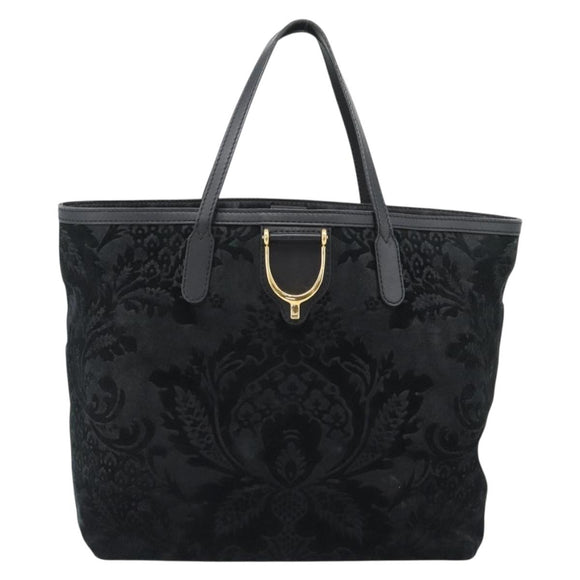 GUCCI Tote Bag Suede Black Gold 305585 Auth BA13459