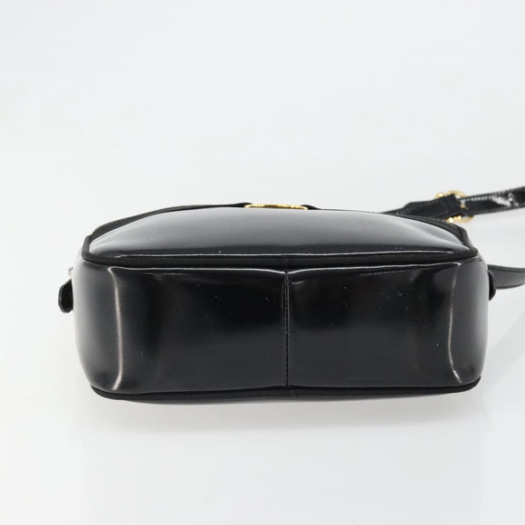 Salvatore Ferragamo Shoulder Bag Patent Leather Black Gold Auth BA13465