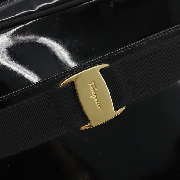 Salvatore Ferragamo Shoulder Bag Patent Leather Black Gold Auth BA13465
