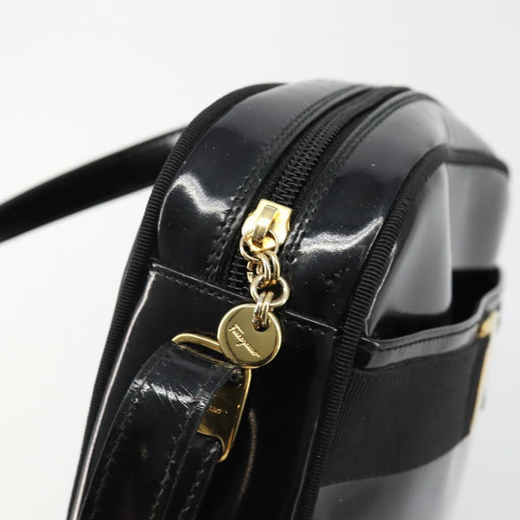 Salvatore Ferragamo Shoulder Bag Patent Leather Black Gold Auth BA13465