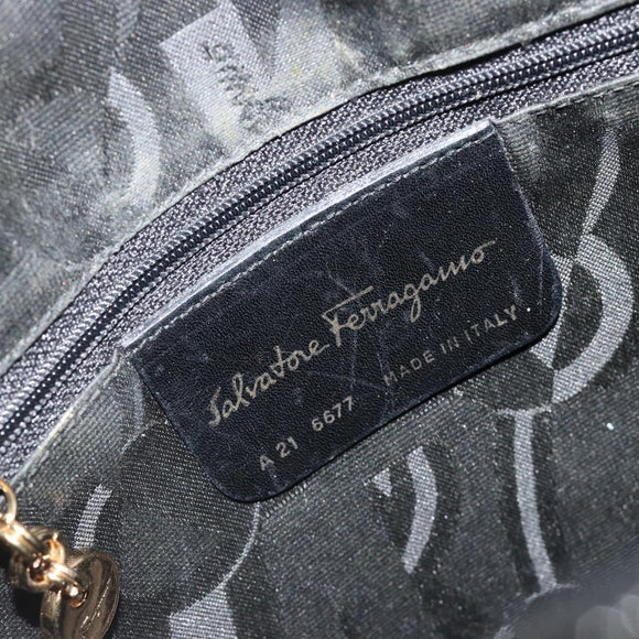 Salvatore Ferragamo Shoulder Bag Patent Leather Black Gold Auth BA13465