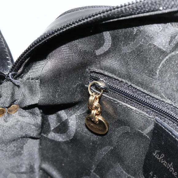 Salvatore Ferragamo Shoulder Bag Patent Leather Black Gold Auth BA13465