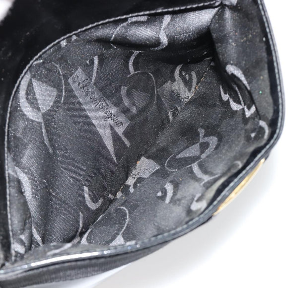 Salvatore Ferragamo Shoulder Bag Patent Leather Black Gold Auth BA13465