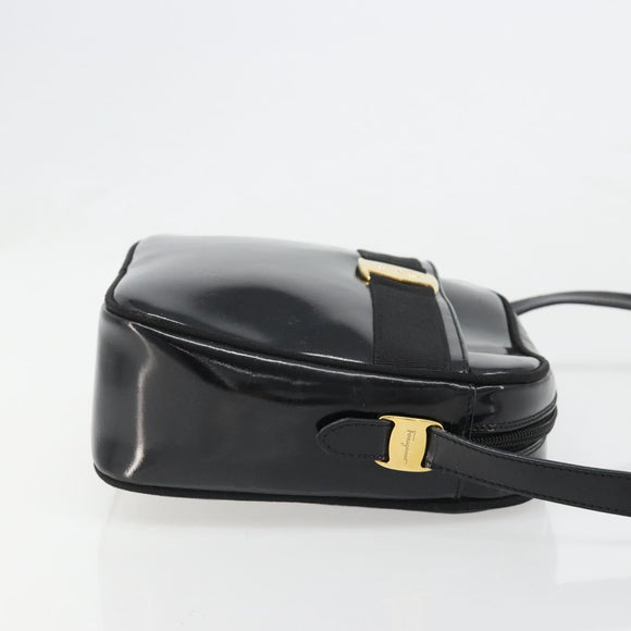 Salvatore Ferragamo Shoulder Bag Patent Leather Black Gold Auth BA13465