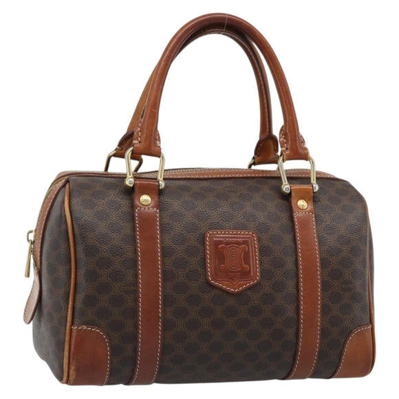 CELINE Macadam Canvas Hand Bag PVC Leather Brown Gold Auth BA13467
