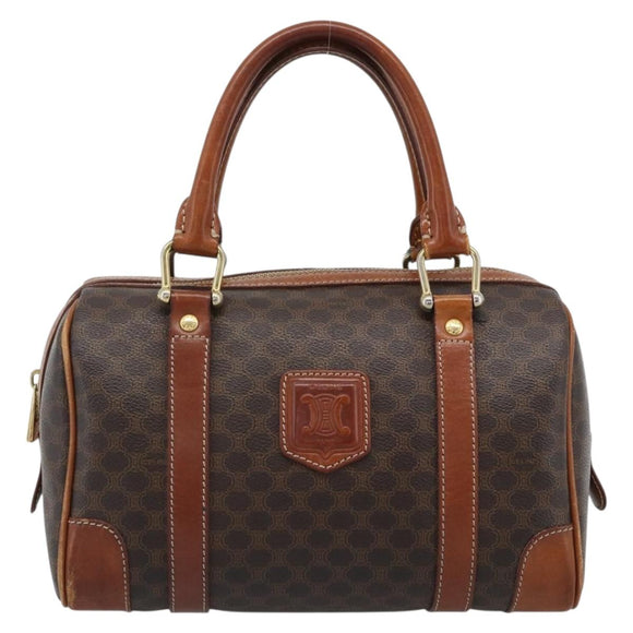 CELINE Macadam Canvas Hand Bag PVC Leather Brown Gold Auth BA13467