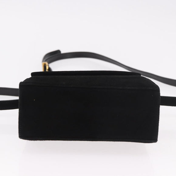 Salvatore Ferragamo Vara Ribbon Hand Bag Suede 2way Black Gold Auth BA13469