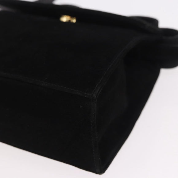Salvatore Ferragamo Vara Ribbon Hand Bag Suede 2way Black Gold Auth BA13469