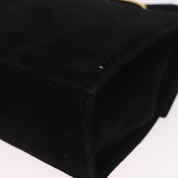 Salvatore Ferragamo Vara Ribbon Hand Bag Suede 2way Black Gold Auth BA13469