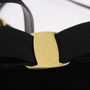 Salvatore Ferragamo Vara Ribbon Hand Bag Suede 2way Black Gold Auth BA13469-19