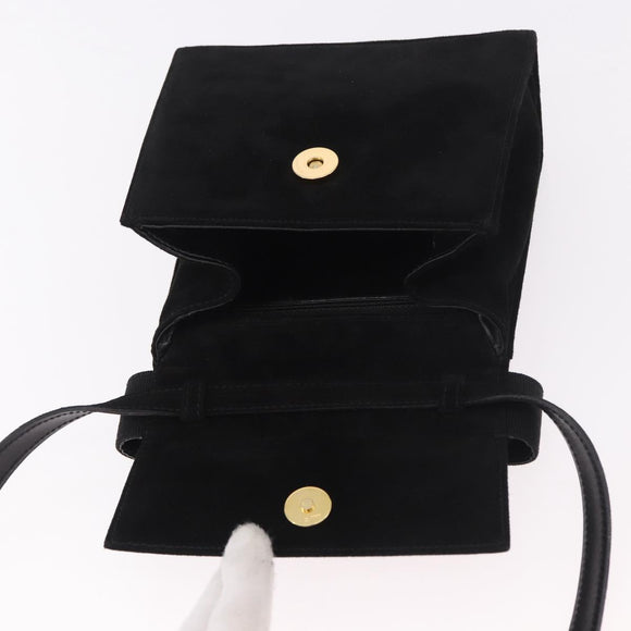 Salvatore Ferragamo Vara Ribbon Hand Bag Suede 2way Black Gold Auth BA13469