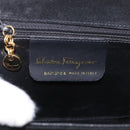 Salvatore Ferragamo Vara Ribbon Hand Bag Suede 2way Black Gold Auth BA13469-12