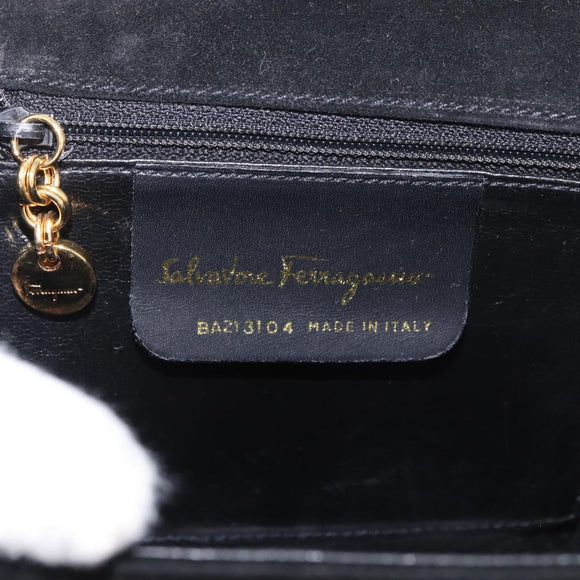 Salvatore Ferragamo Vara Ribbon Hand Bag Suede 2way Black Gold Auth BA13469