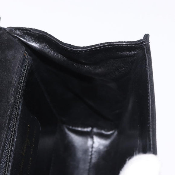 Salvatore Ferragamo Vara Ribbon Hand Bag Suede 2way Black Gold Auth BA13469