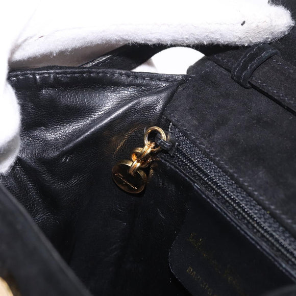 Salvatore Ferragamo Vara Ribbon Hand Bag Suede 2way Black Gold Auth BA13469