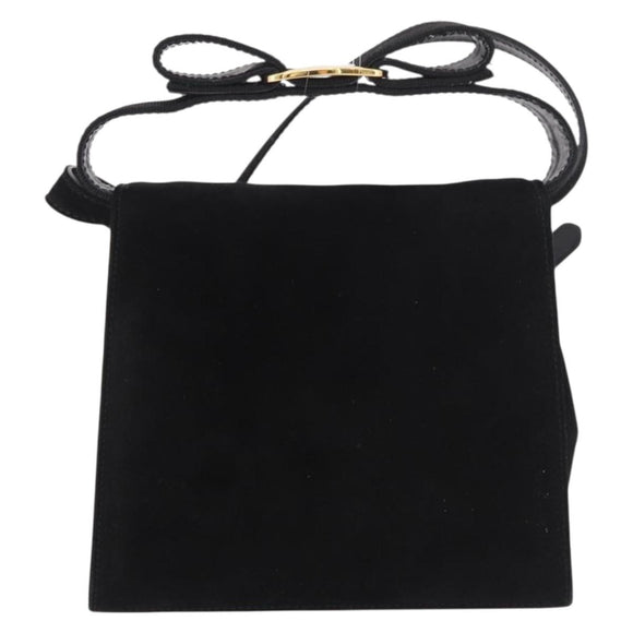 Salvatore Ferragamo Vara Ribbon Hand Bag Suede 2way Black Gold Auth BA13469