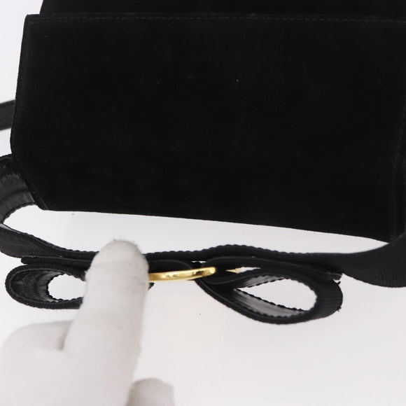Salvatore Ferragamo Vara Ribbon Hand Bag Suede 2way Black Gold Auth BA13469