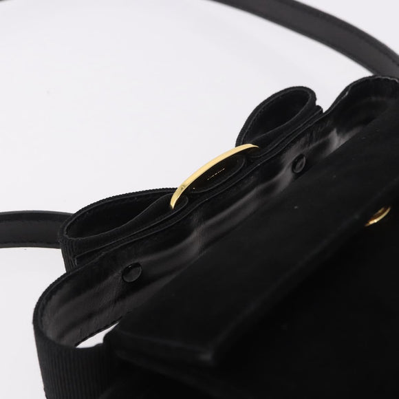 Salvatore Ferragamo Vara Ribbon Hand Bag Suede 2way Black Gold Auth BA13469