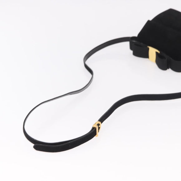 Salvatore Ferragamo Vara Ribbon Hand Bag Suede 2way Black Gold Auth BA13469