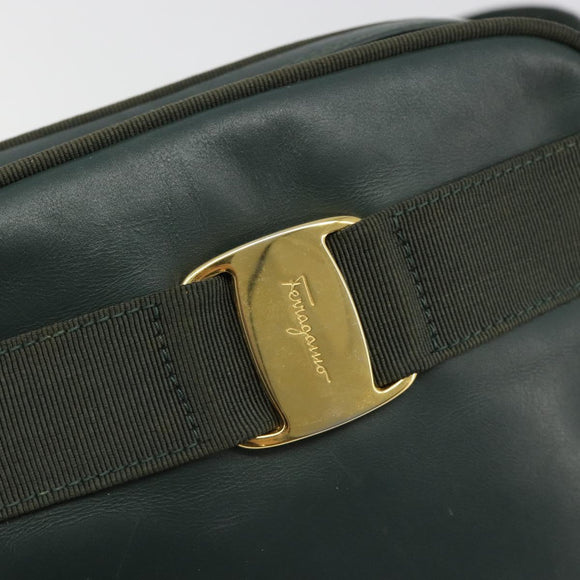 Salvatore Ferragamo Vala Shoulder Bag Leather Khaki Gold Auth BA13475