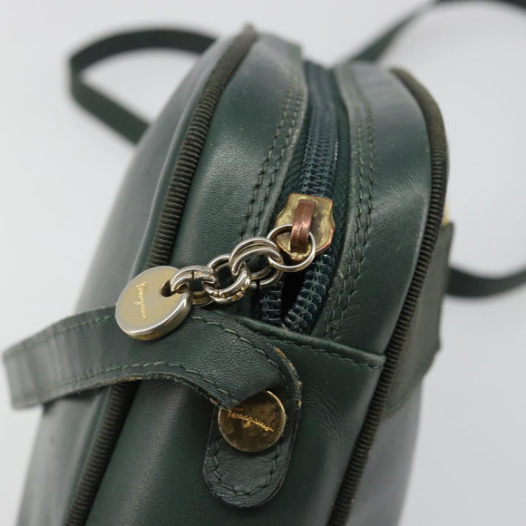 Salvatore Ferragamo Vala Shoulder Bag Leather Khaki Gold Auth BA13475