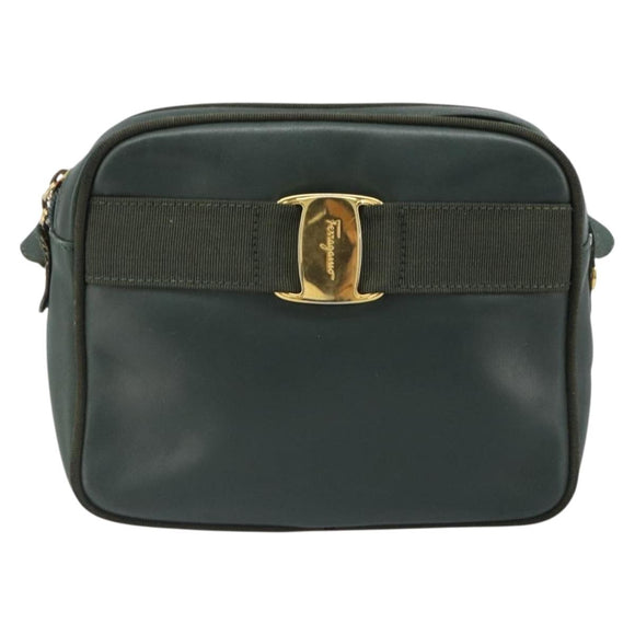 Salvatore Ferragamo Vala Shoulder Bag Leather Khaki Gold Auth BA13475
