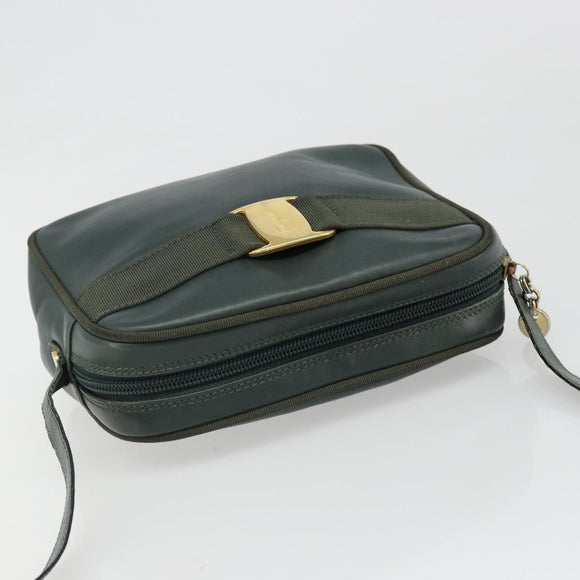 Salvatore Ferragamo Vala Shoulder Bag Leather Khaki Gold Auth BA13475