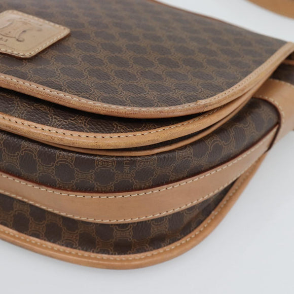 CELINE Macadam Canvas Schoudertas PVC Leer Bruin Goud Auth BA13476
